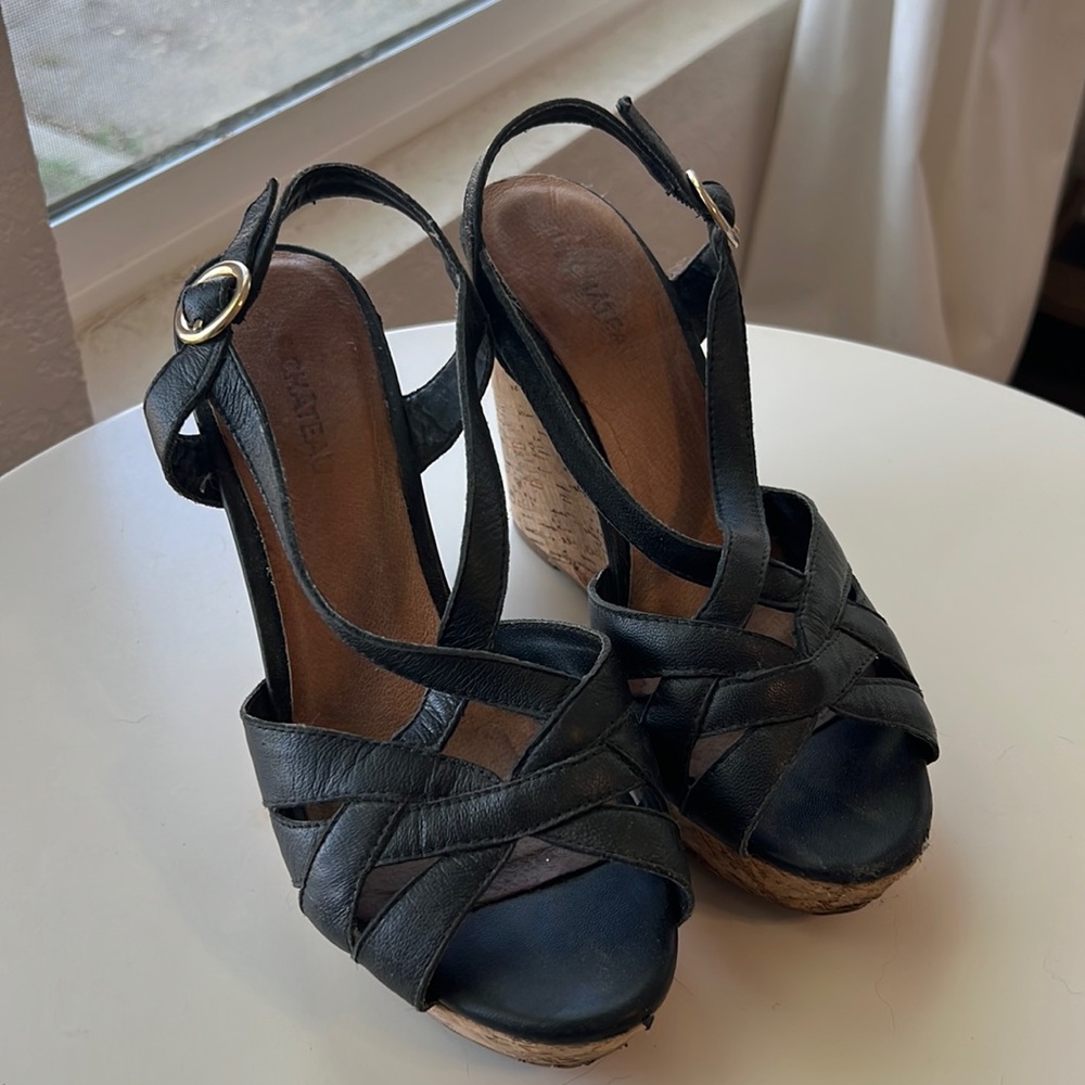 Size 6 black and cork heels